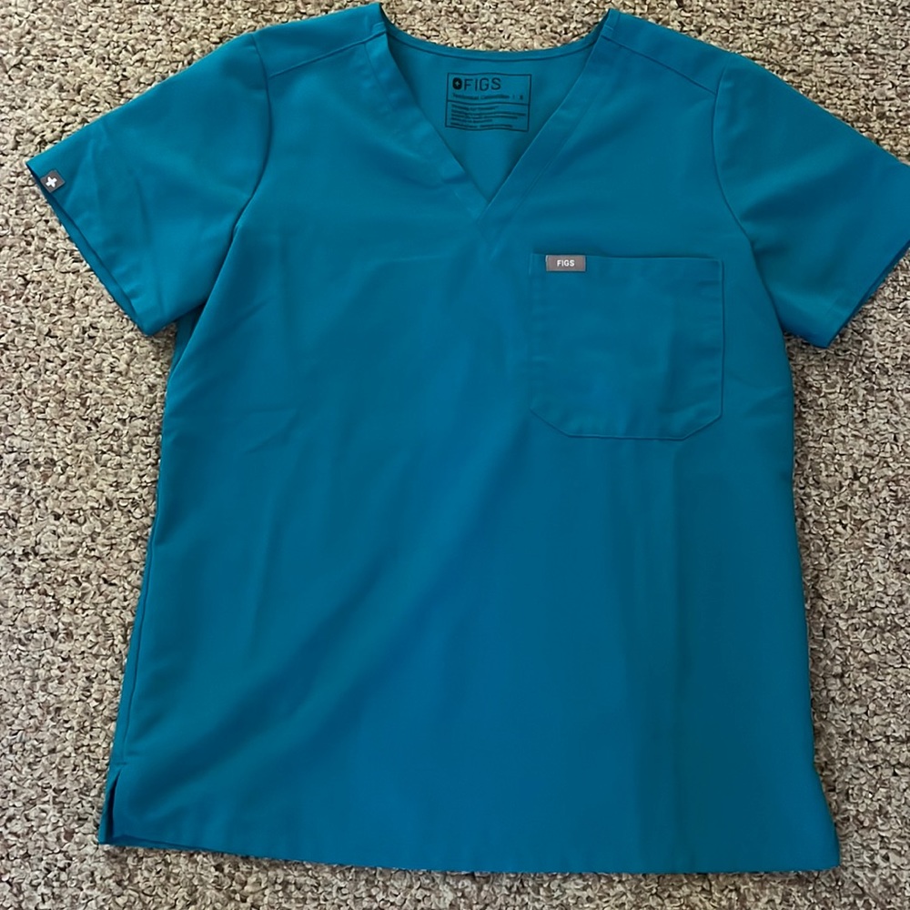 Figs Catarina One pocket Teal Scrub Top Small